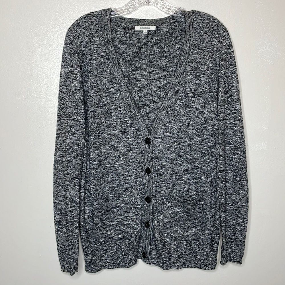 MADEWELL “ Marled Graduate Cardigan” Black & White Button Front Pockets Small